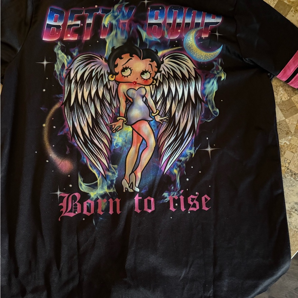 Betty Boop Black and Pink Button-Up Baseball Jersey